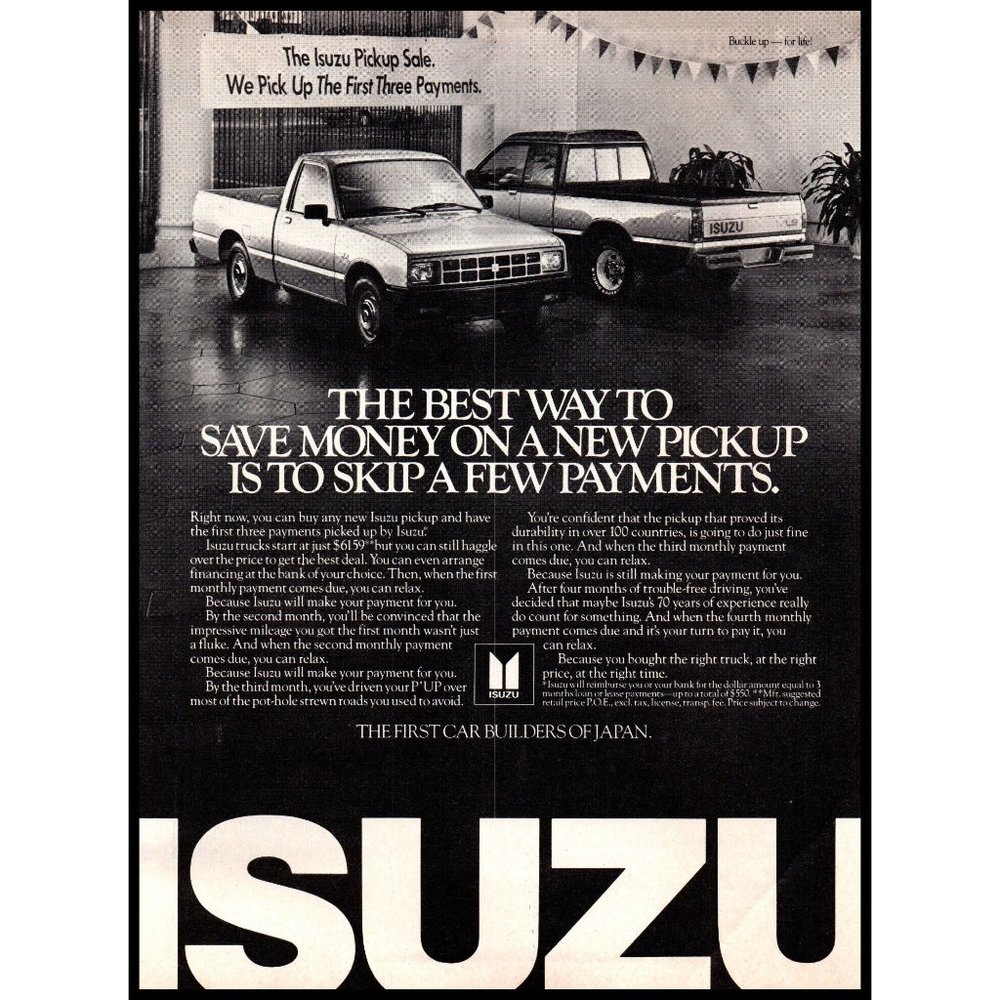 1986 Isuzu Pup Pickup Truck Vintage Print Ad New Car Showroom Japan Wall Art